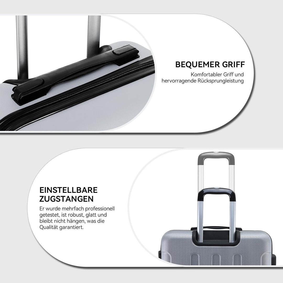 BEIBYE Hartschalen-Koffer Trolley Rollkoffer Reisekoffer Handgepäck 4 Rollen (M-L-XL-Set) (Silber, X