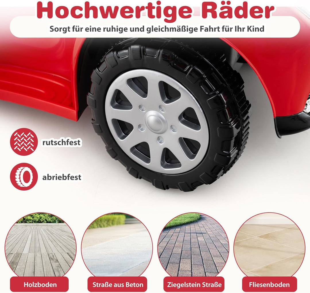 COSTWAY 3-in-1 Rutschauto mit Schiebestange, Rutschfahrzeug mit Hupe, Musik, Licht & Sicherheitsgurt