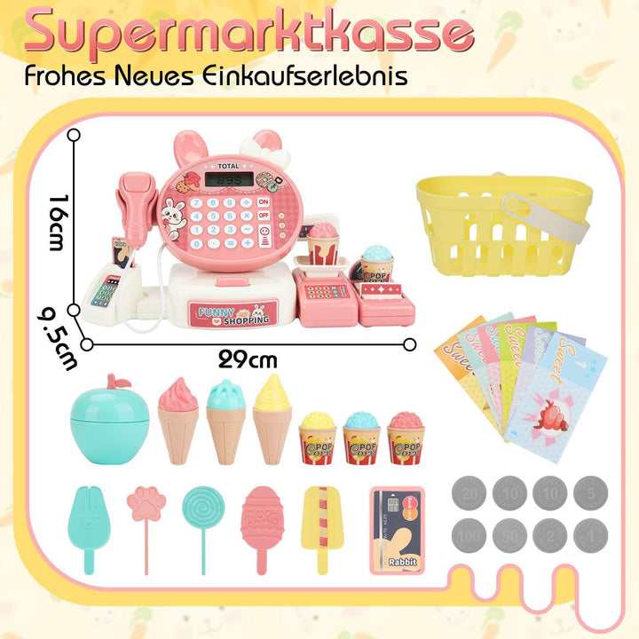 Kasse Kaufladen Kinder mit Scanner und Sound, Kinderkasse mit Rechnerfunktion, Spielkasse Kinder, Sp