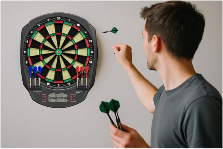 Carromco TOLEDO-301 elektronisches Dartboard – Dartscheibe mit LCD Display, 3-Loch Abstand, Dart Set