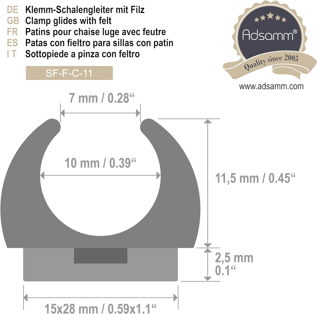 Adsamm® / 16 x Klemmschalengleiter mit Filz/Schwarz/ø 9-10 mm/Rund/Schalengleiter mit austauschbarem