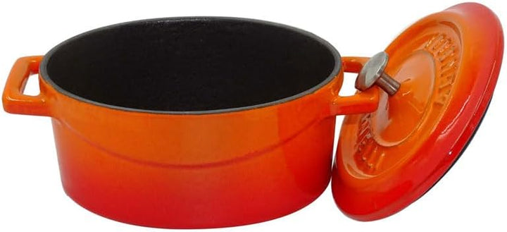Pentole Agnelli Slowcook Ovaler Schmortopf aus Gusseisen mit 2 Griffen, Orange, 12 cm 12 x 9 Cm Oran