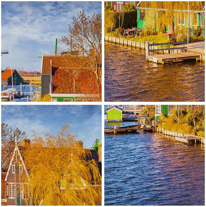 Bilder auf Leinwand 100x70cm Leinwandbild Landschaft Windmühle Wasser Dorf Gross Wanddeko Bild Schla