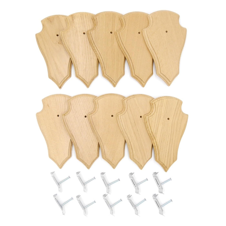 Generisch 10 Stück REH Trophäenschilder Spitze Eiche hell klein AF 19 cm x 11 cm mit 10 Stück Gehörn