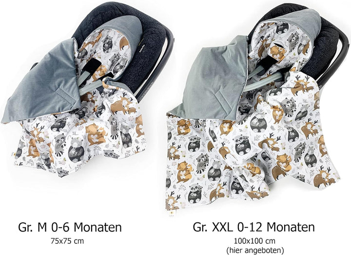 Winter XXL Einschlagdecke Babyschale mit Füllung Gr. XXL 0-12 Monaten Baby Decke ganzjährig Cute Ani