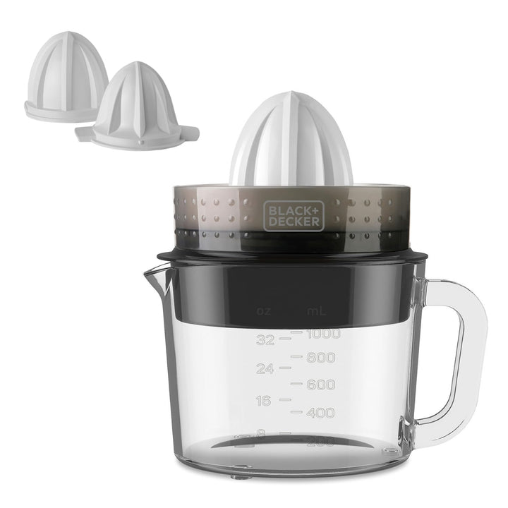 BLACK+DECKER Elektrische Zitruspresse | BXCJ30E | 30W | 1 Liter | Mit Glaskanne | Weiss-Transparent