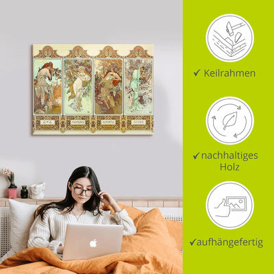 ARTland Leinwandbilder Wandbild Bild auf Leinwand 80x60 cm Wanddeko Alfons Mucha Sommer Herbst Winte