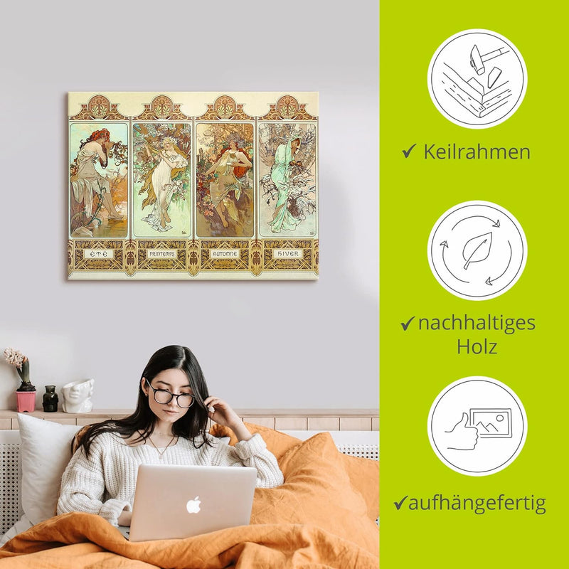 ARTland Leinwandbilder Wandbild Bild auf Leinwand 40x30 cm Wanddeko Alfons Mucha Sommer Herbst Winte