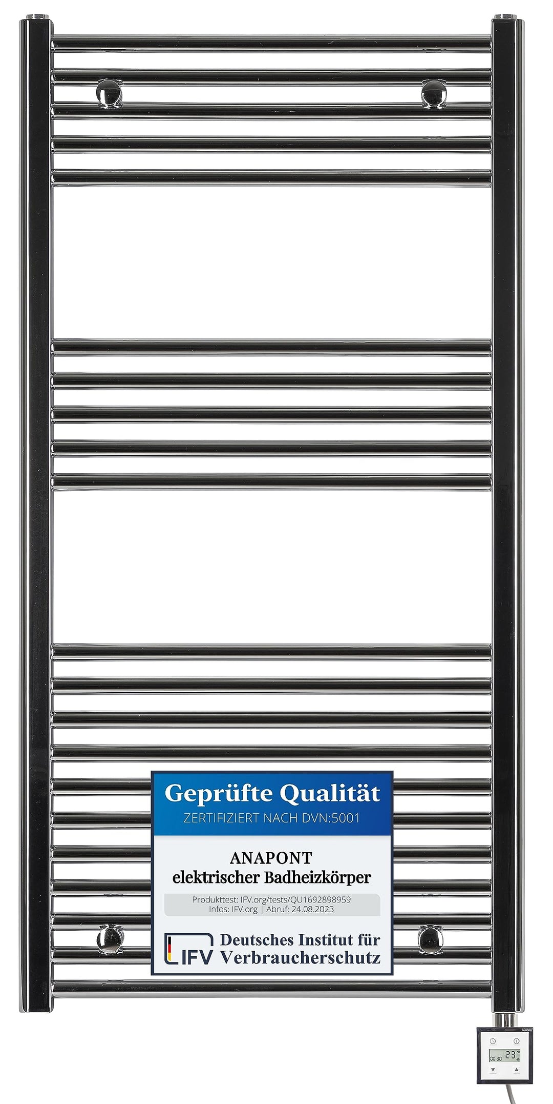 anapont elektrischer Badheizkörper - gerade - Chrom - Timer-Funktion - Handtuchheizkörper - Badheizu