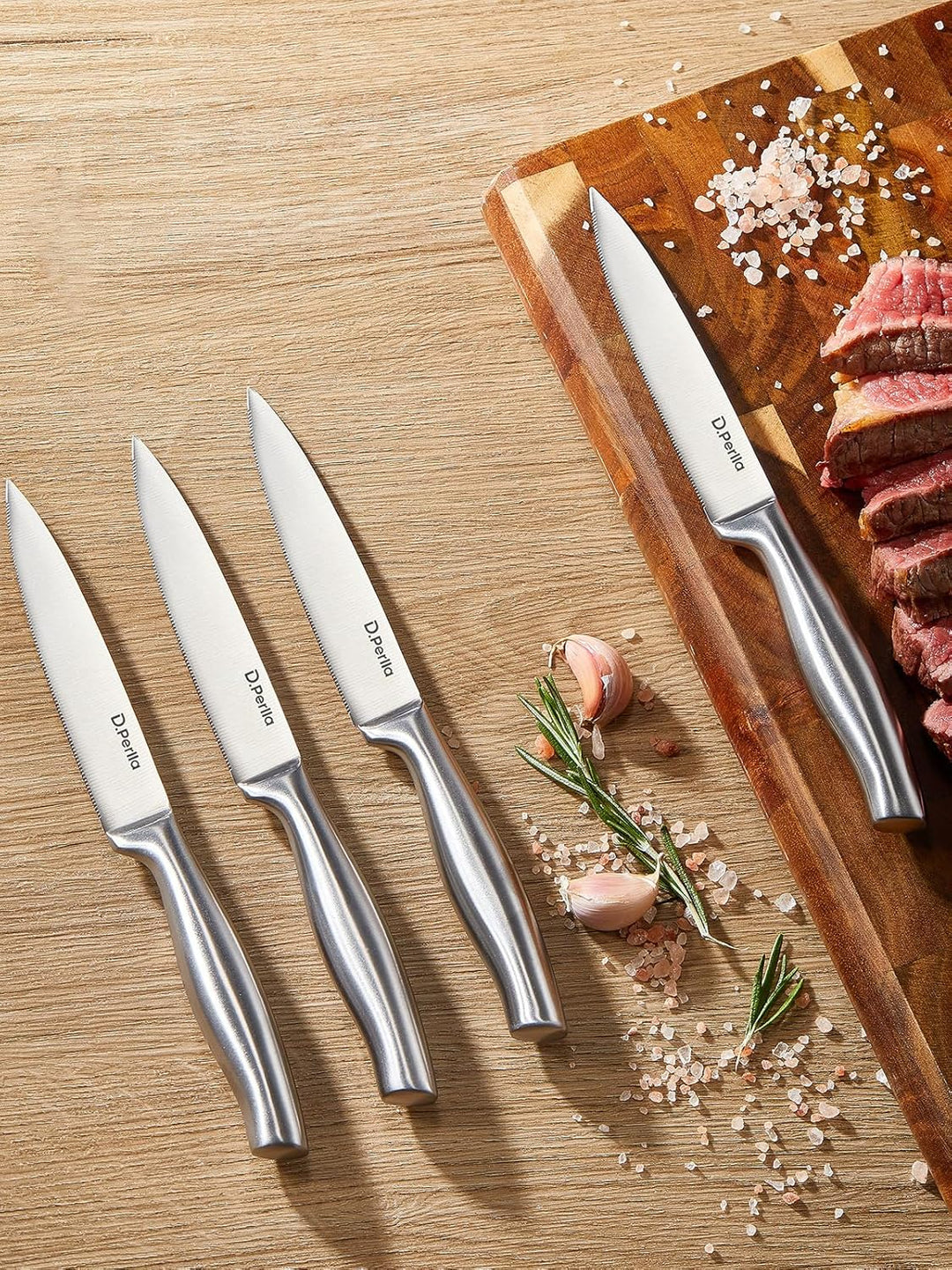 D.Perlla Steakmesser, Steakmesser Set 9-teilig，Scharfes Steakmesserset mit ergonomischem Griff, 8 St