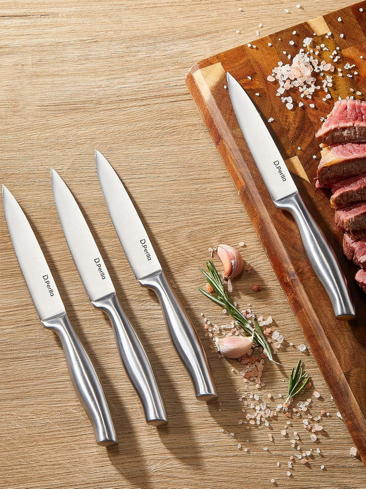 D.Perlla Steakmesser, Steakmesser Set 9-teilig，Scharfes Steakmesserset mit ergonomischem Griff, 8 St