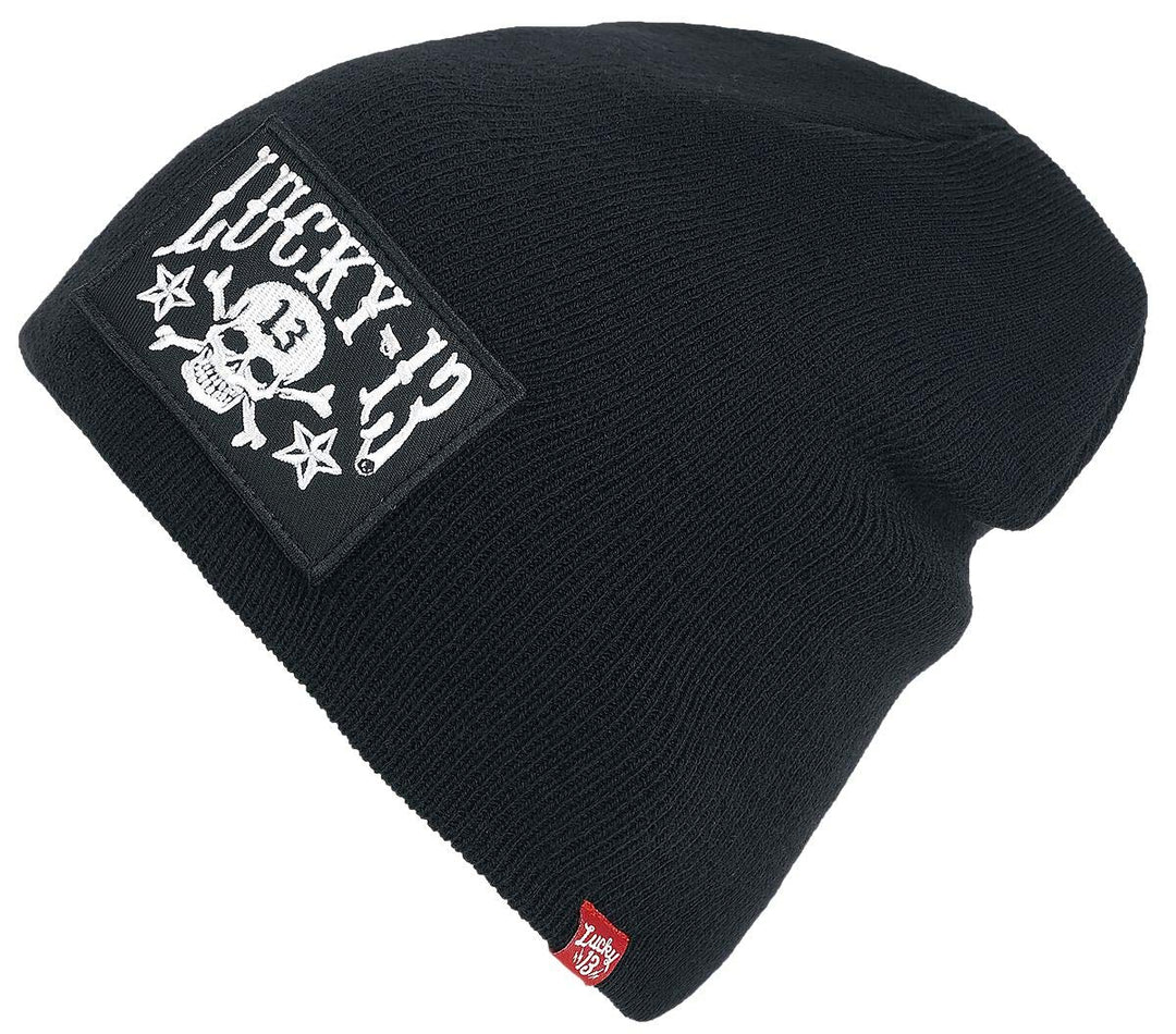Unbekannt Lucky 13 Skull Stars Patch Beanie Mütze schwarz