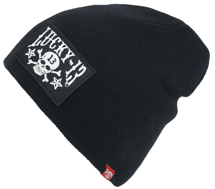 Unbekannt Lucky 13 Skull Stars Patch Beanie Mütze schwarz