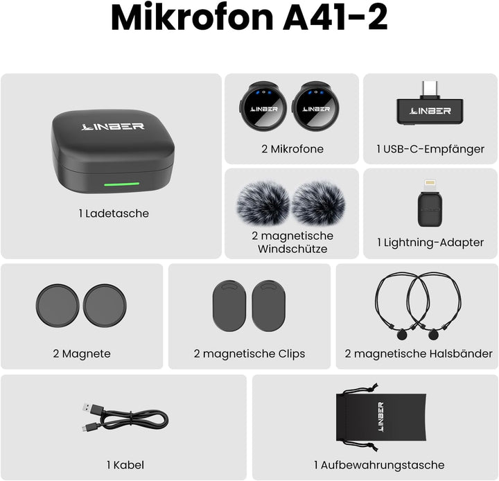 Drahtloses Ansteckmikrofon für iPhone, magnetisches Mini-Mikrofon | KI-Geräuschunterdrückung, Plug &amp;