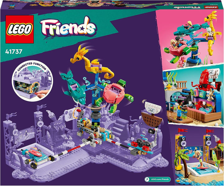 LEGO 41737 Friends Strand-Erlebnispark, Kirmes-Set mit Technic-Elementen, Delfin, Schildkröte und Se