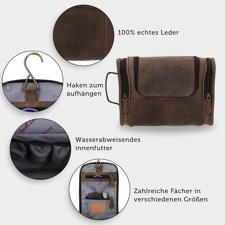 Gusti Kulturbeutel Herren Leder Chester – Edle Kulturtasche aus echtem Büffelleder – Robuste Kosmeti