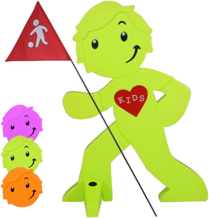 StreetBuddy - Warnfigur mit Fahne, reflektierender Warnaufsteller für Kindersicherheit - Achtung lan