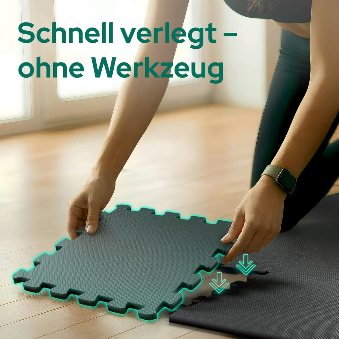 Arebos Eva Puzzlematte 54-teilig | Bodenschutzmatte ca. 5,9 m² inkl. Randstücke | Fitness, Pool & Sp