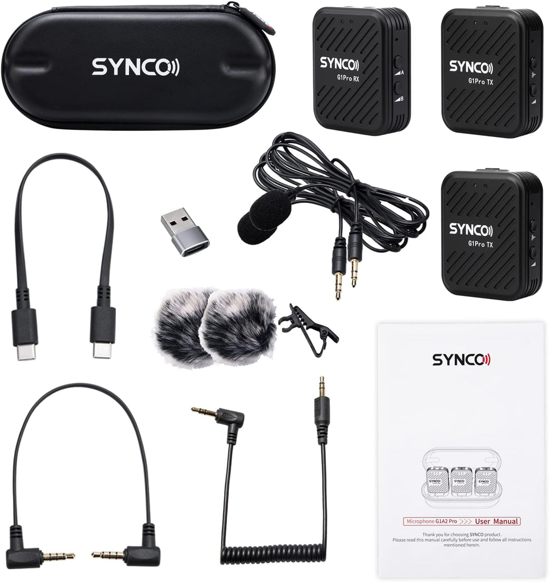 SYNCO G1 (A2) Pro 2,4 GHz kabelloses Lavalier Mikrofon mit Ladestation 1 Empfänger 2 Sendermikrofon