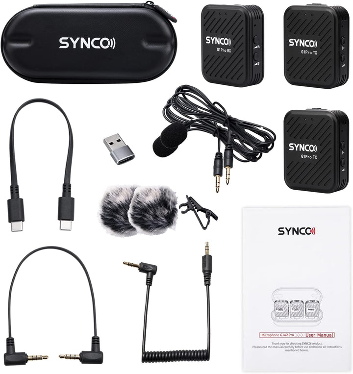SYNCO G1 (A2) Pro 2,4 GHz kabelloses Lavalier Mikrofon mit Ladestation 1 Empfänger 2 Sendermikrofon