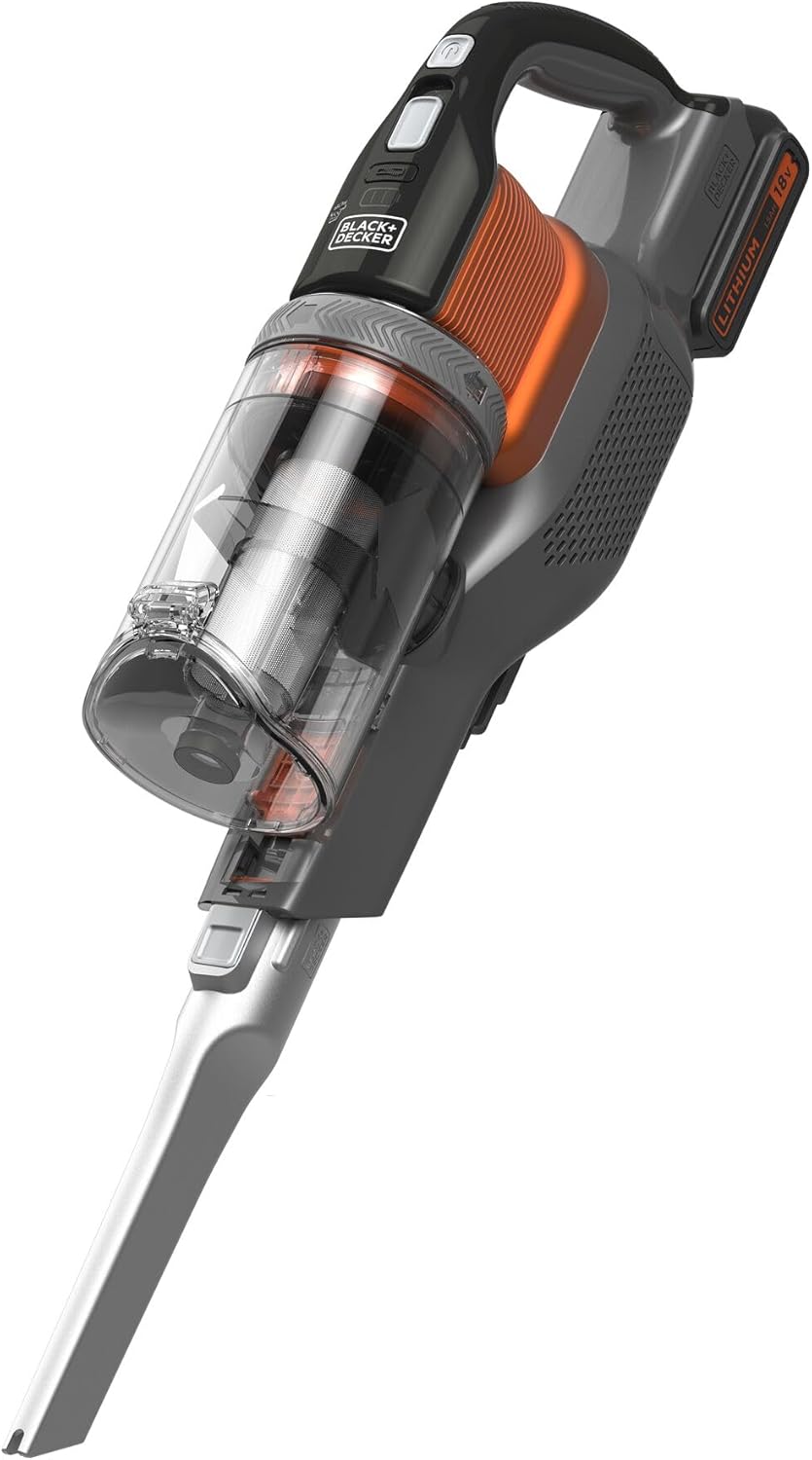 Black+Decker 4in1 Akku-Stielsauger (18V, 2.0Ah, beutelloser Boden- & Handstaubsauger mit Elektrobürs