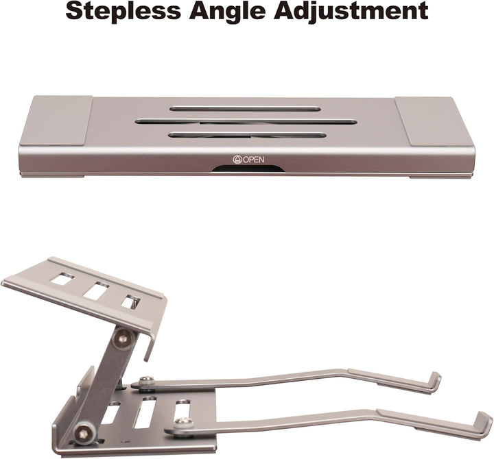 Aluminium 3-in-1 Laptopständer, klappbar, verstellbar, mit Kühlung, integrierter Aufbewahrungsbox, L