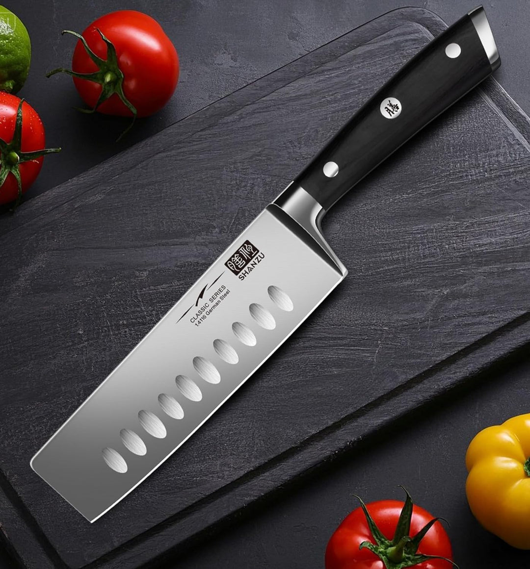 SHAN ZU Kochmesser Nakiri Küchenmesser Profi Messer Chefmesser 16.5 cm Allzweckmesser Deutscher Edel