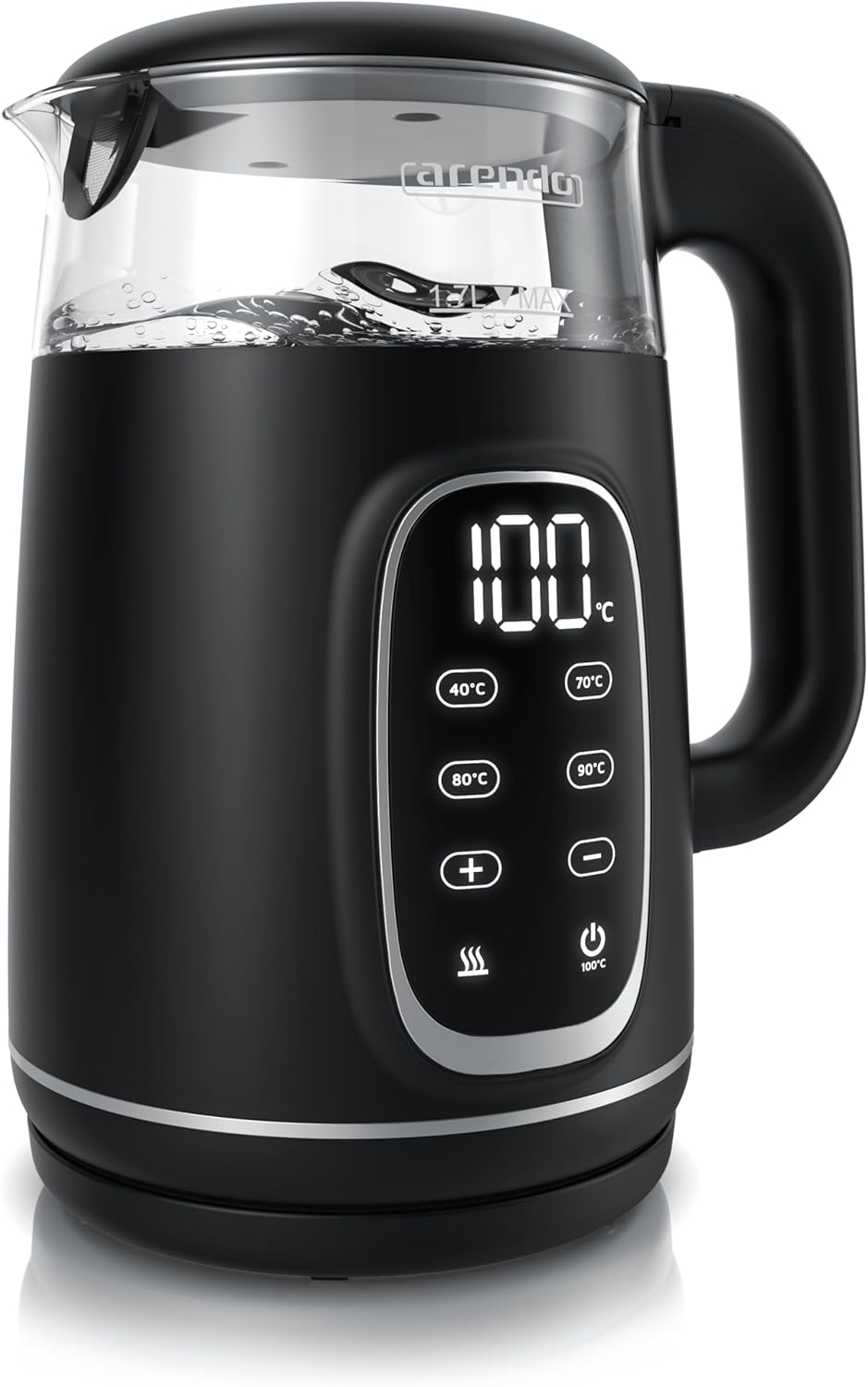 Arendo - Glas Wasserkocher mit Temperatureinstellung - Edelstahl - Doppelwand Design Cool Touch - Di