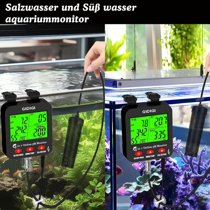 8-in-1 WiFi Water Smart pH/EC/TDS/Salz Messgerät mit ORP, Feuchtigkeits und Temp, Digitaler Hydrokul