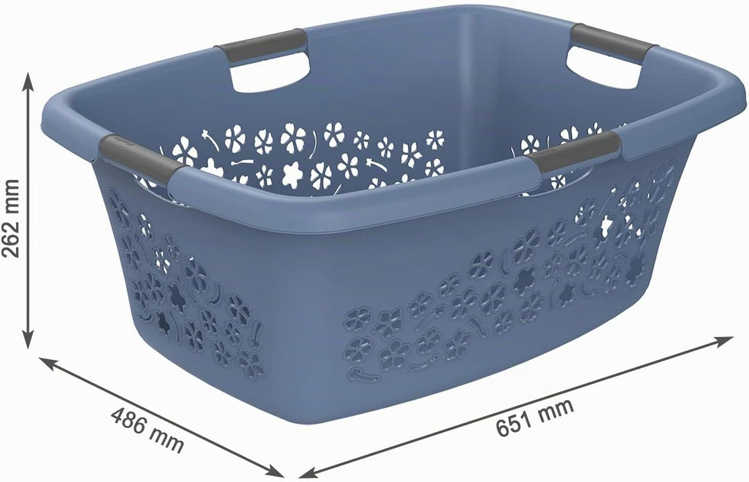 Rotho 3er-Set Wäschekorb Flowers 50l, Kunststoff (PP) BPA-frei, blau, 3x50l, (65,1 x 49 x 26,2 cm),