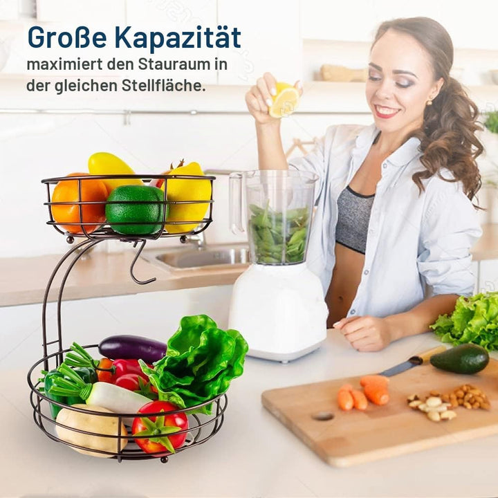 2-stöckiger Obstkorb mit Bananenhalter, Obstschale, Gemüsekorb, aus Metall, stehende tägliche Küchen