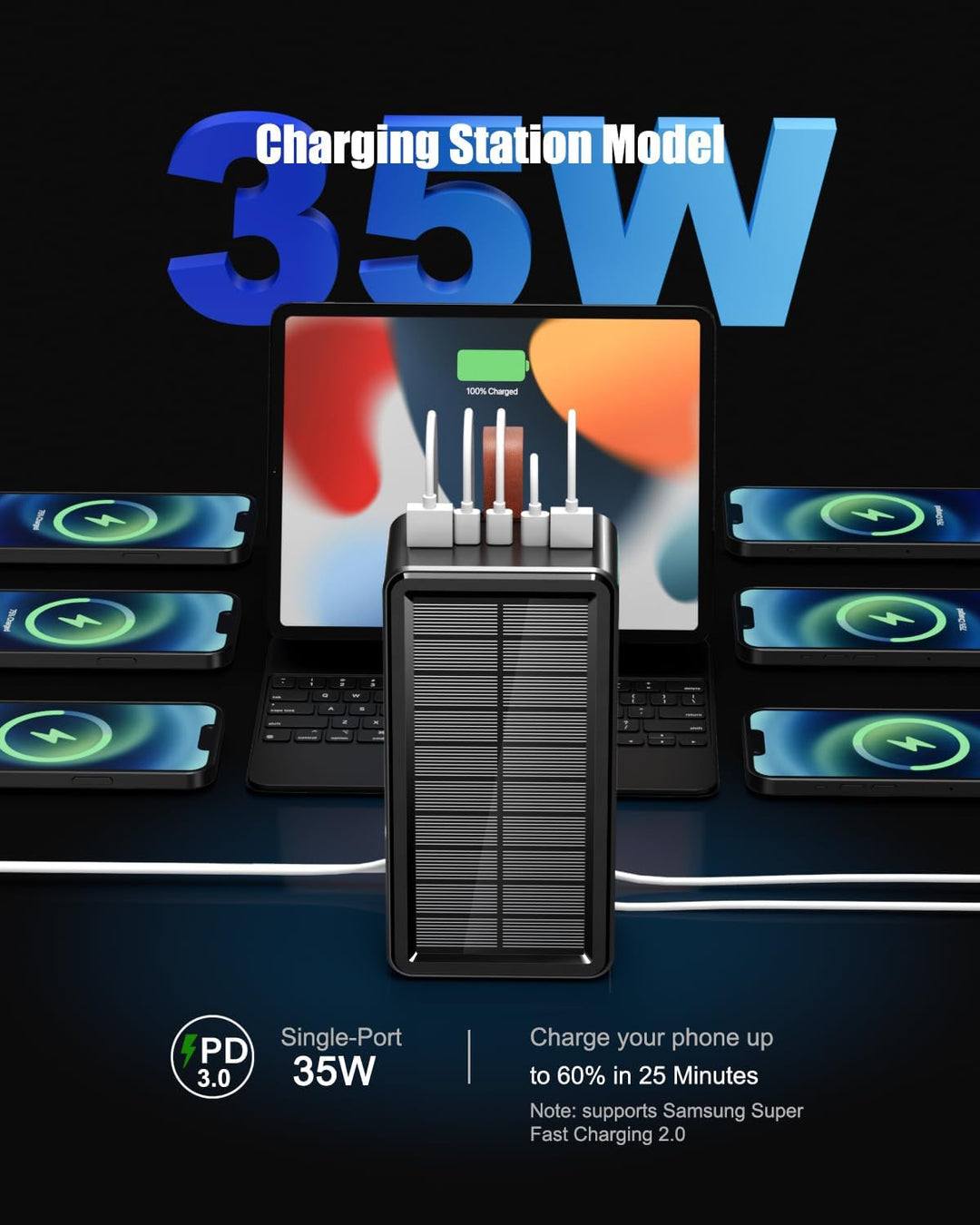 Power Bank 90000mAh Solar Powerbank grosse tragbares Externer Handyakku PD35W QC 3.0 Wireless Powerb