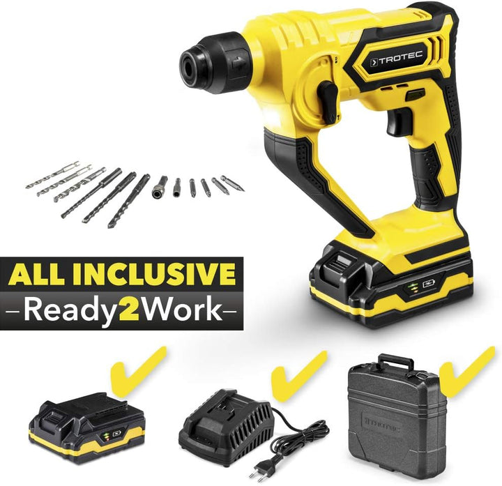 TROTEC Bohrhammer PRDS 10‑20V – Schlagstärke 1 J, pneumatisches Hammerwerk, 20 V Akku, 1 Stunde Lade