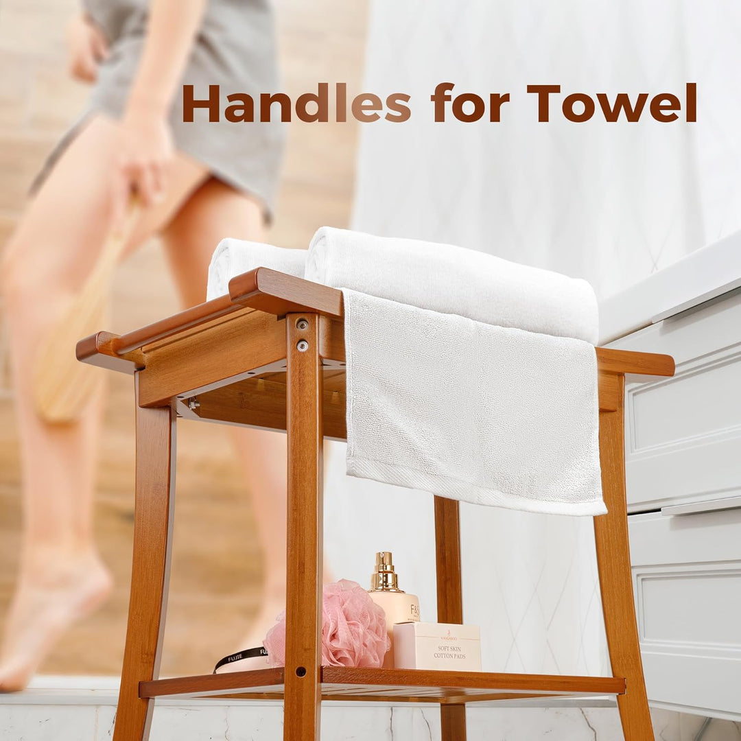 Utoplike Bambus Dusche Bank für Innen, Braun Badezimmer Hocker mit Griffen, Lagerung Regal, Holz Bad