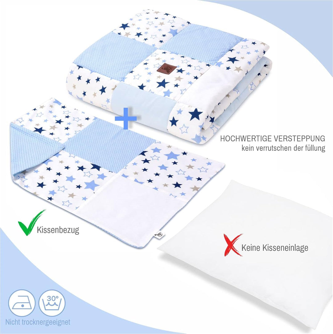 Pepi - Patchwork Baby Bettdecke und Kissen - Baby Decke und Kissen Set - Kinderbettdecke - Bettdecke