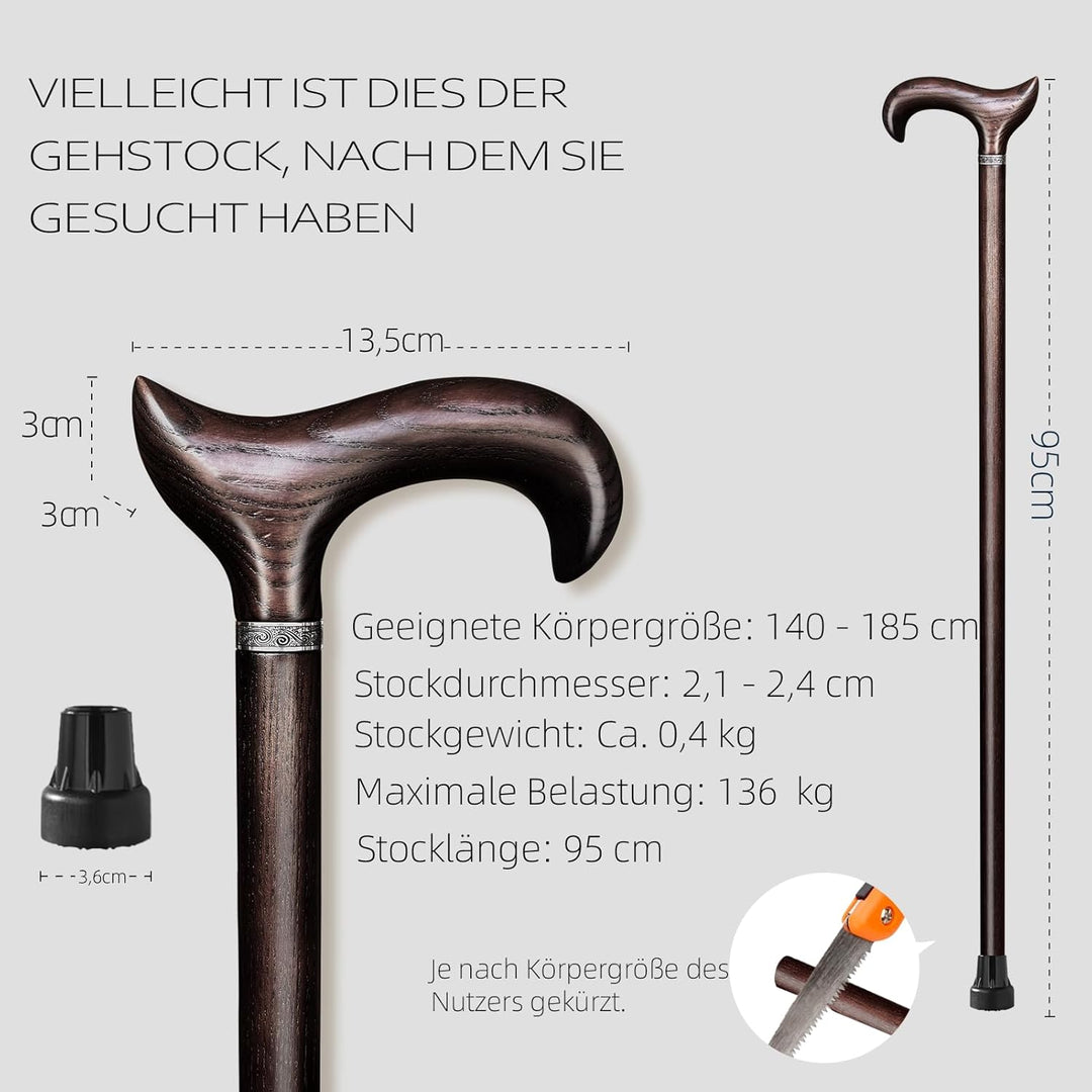 Handgefertigter Gehstock Holz Damen und Herren, mit 226 kg Belastbarkeit Gehstöcke Für Senioren,Ergo