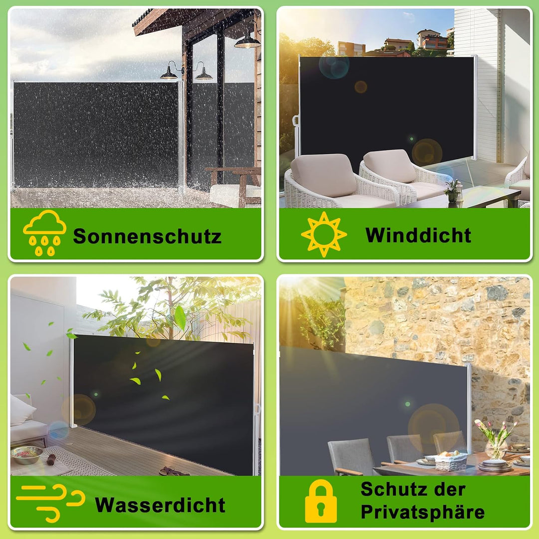 Seitenmarkise,Sonnenschutz Markise Brau,160 x 300 cm Sichtschutz für Balkon, Garten, Terrasse Brau 1