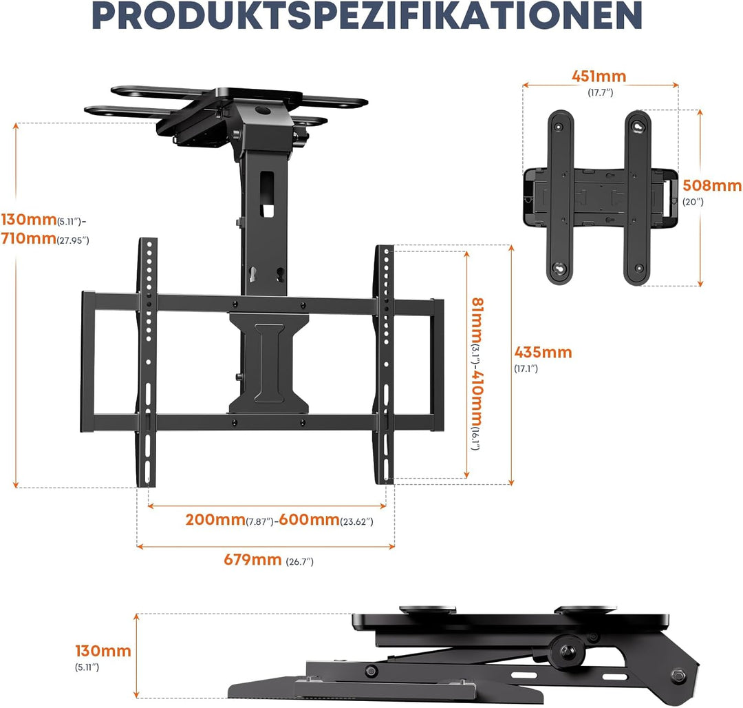 TV-Deckenhalterung Elektrisch für 37-75 Zoll - TV Halterung Decke Elektrisch Klappbar, Neigbar, Mit