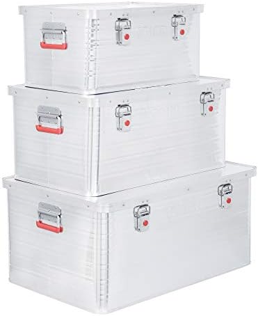 STIER Alubox Set, Aluminiumbox 50L 85L und 135L, stapelbare Transportkisten, Staub- und spritzwasser
