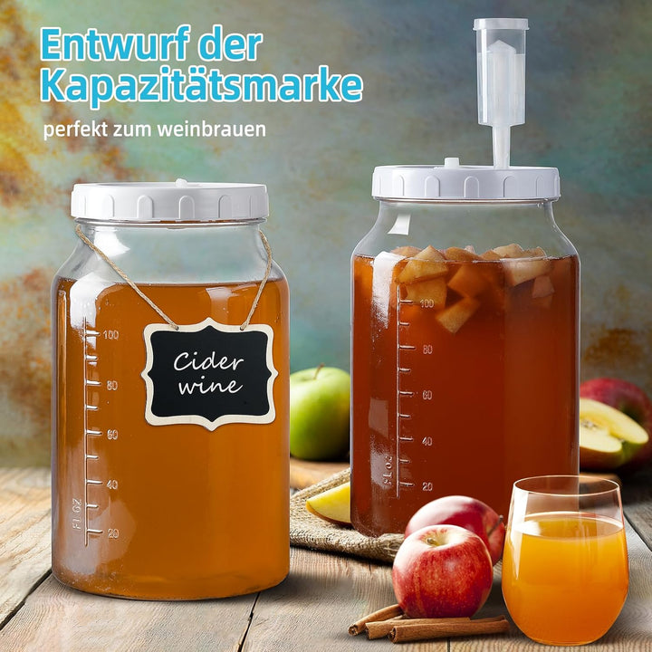 2x Gross Fermentierglas mit Luftschleuse - Breiter Mund Fermentiergläser mit Gärventil 4 Liter Ferme