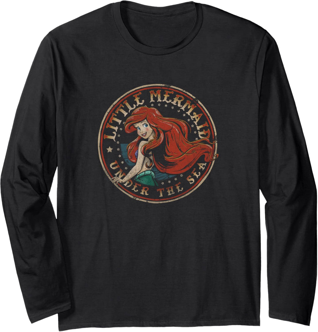 Disney Little Mermaid Distressed Ariel Circle Portrait Langarmshirt