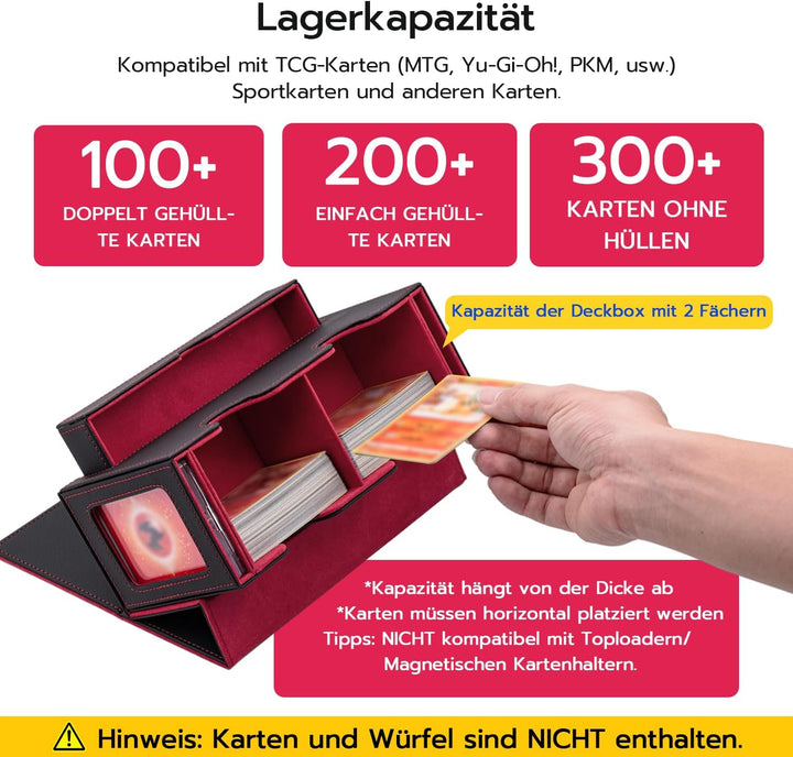 Doppelschicht Card Deck Box für MTG，Gathering Kartenbox mit Schaufenster und Würfelfach PU Leder Sta