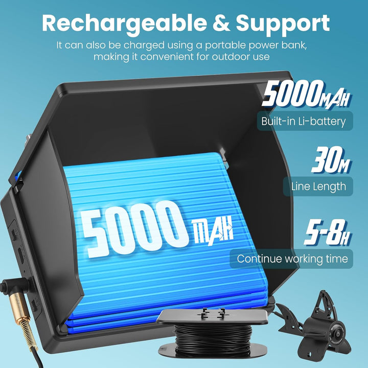 Tragbarer Fishfinder mit Unterwasserkamera - 4.3" IPS Display & 30m Kabel - Weitwinkel Nachtsicht IP