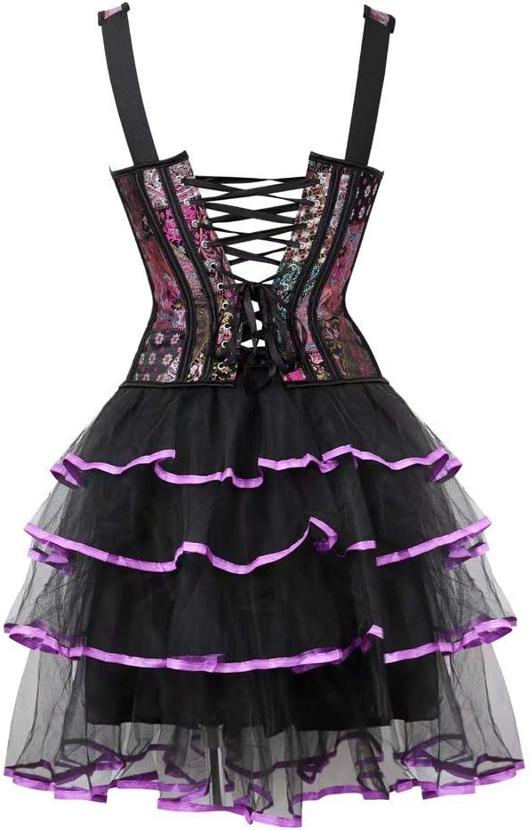 Korsett Kleid Corsagenkleid Vollbrust Träger Reissverschluss Schnüren Sexy Violett XS Lila, XS Lila