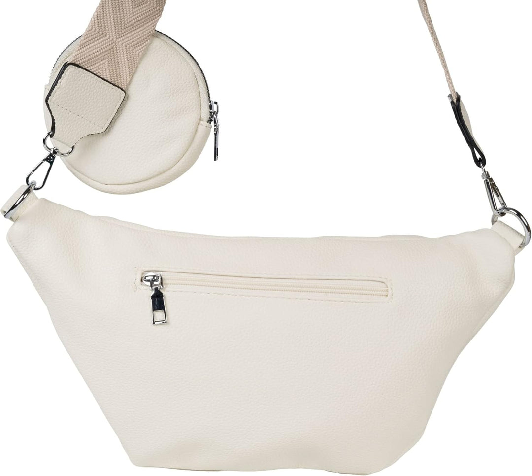 styleBREAKER Damen Halbmond Crossbody Schultertaschen Set 3-Teilig, Schultergurt mit Muster, Schlüss