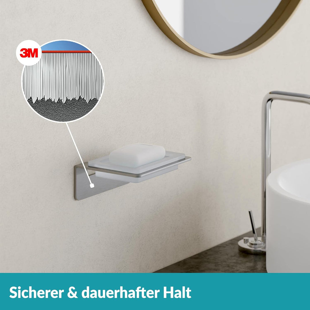 WEISSENSTEIN Seifenschale Wandmontage Ohne Bohren aus Glas - Seifenablage mit Selbstklebender Halter
