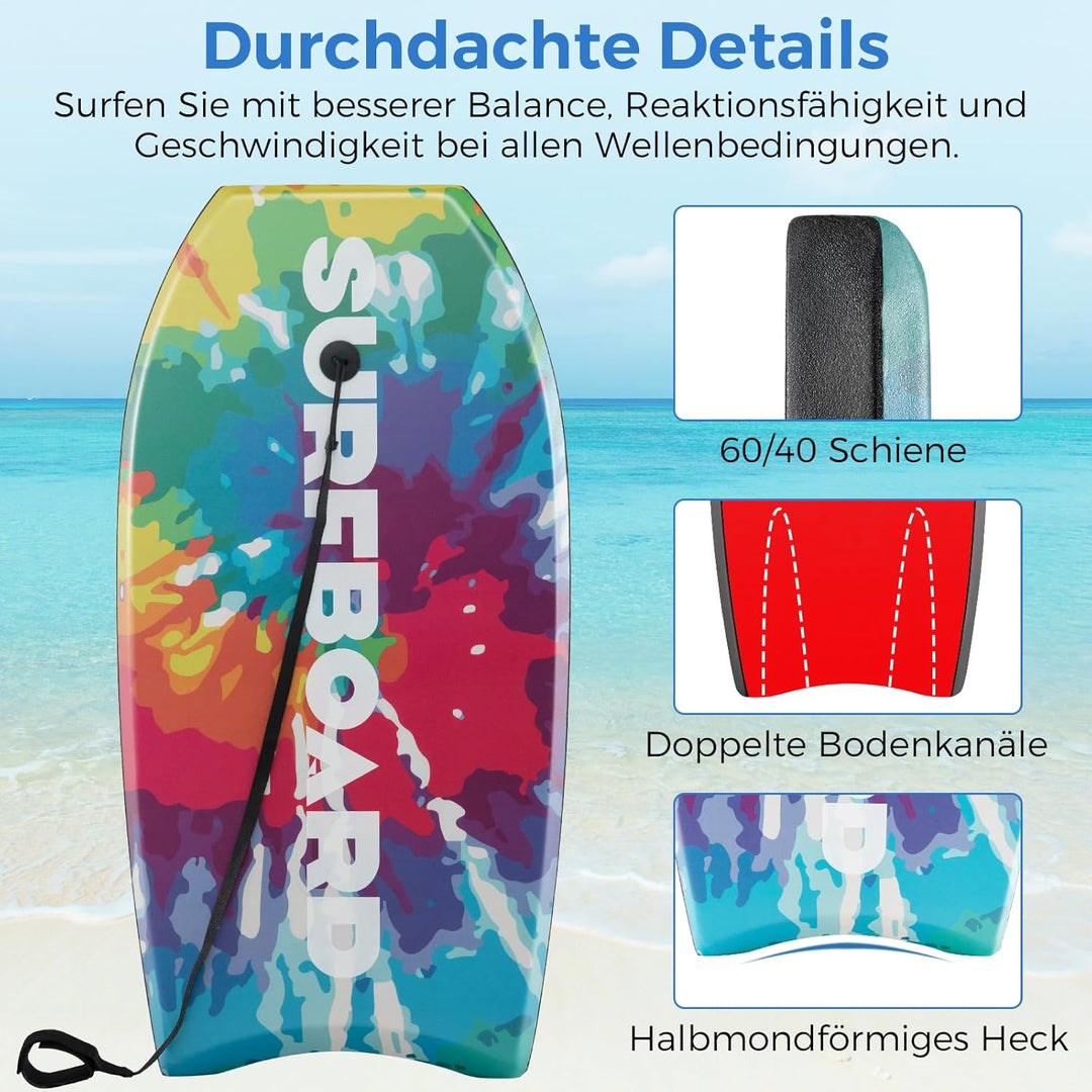COSTWAY Bodyboard für Kinder, Surfbrett mit EPS-Kern, XPE-Deck, HDPE-Unterseite &amp; Handgelenkschlaufe
