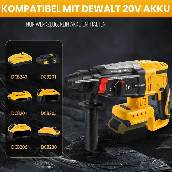 Roadtime Professional Bohrhammer 600W kompatibel mit DeWalt 20V Akku(ohne Akku),Abbruchhammer Geschw