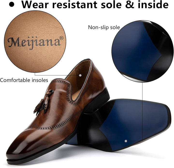MEIJIANA Herren Mokassins Herren Elegante Schuhe Herren Casual Slip on Anzugschuhe 43 EU Braun 04, 4