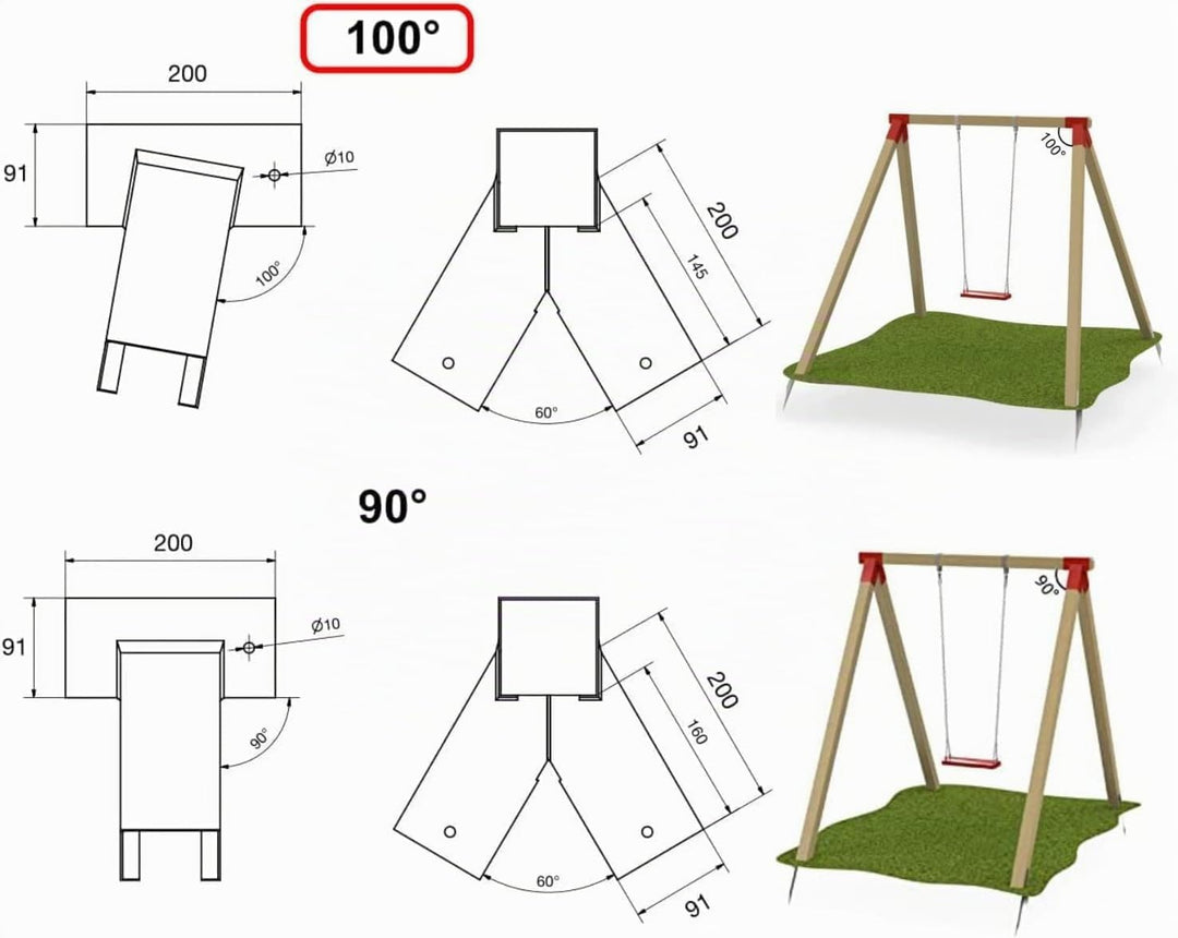 TRIBECCO Bausatz zum BAU Einer Spielplatzschaukel Gartenschaukel Kinderschaukel | Hergestellt in der